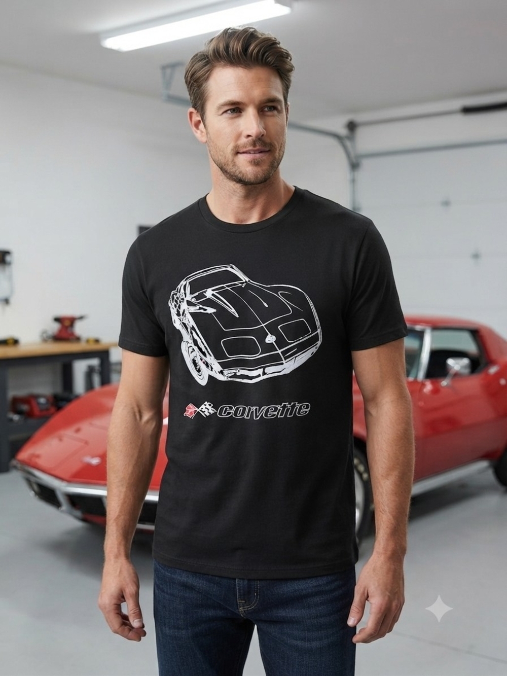Nueva Camisa Hombre Chevrolet CORVETTE C3 Negra Gráfico Grande Talla L GM con Et